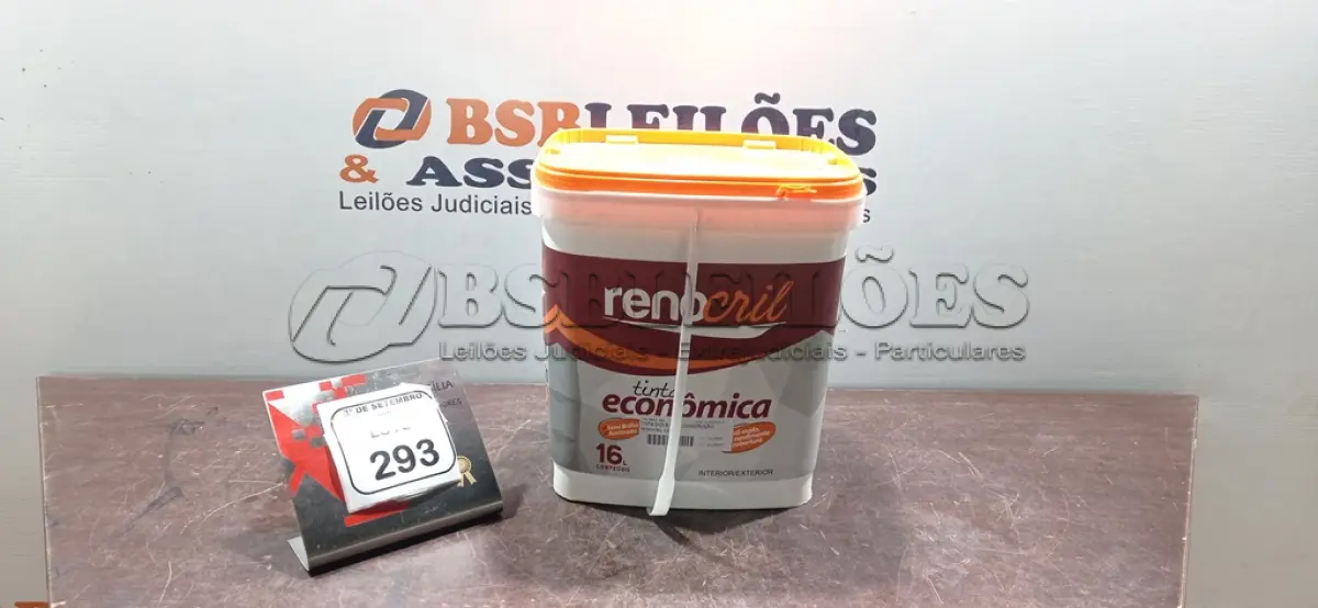 LOTE 293 - 01 BALDE DE TINTA ECONÔMICA DE 16L NA COR BRANCO NEVE MARCA RENOCRIL. (NO ESTADO) ATENÇÃO! FAZER A VISITAÇÃO ANTES DE ARREMATAR, NÃO SABEMOS SE FUNCIONA, LEILÃO NÃO TEM GARANTIA E NEM DEVOLUÇÃO, SUJEITO A POSSÍVEIS AVARIAS VISÍVEIS/OCULTAS E/OU AUSÊNCIA DE COMPONENTES.