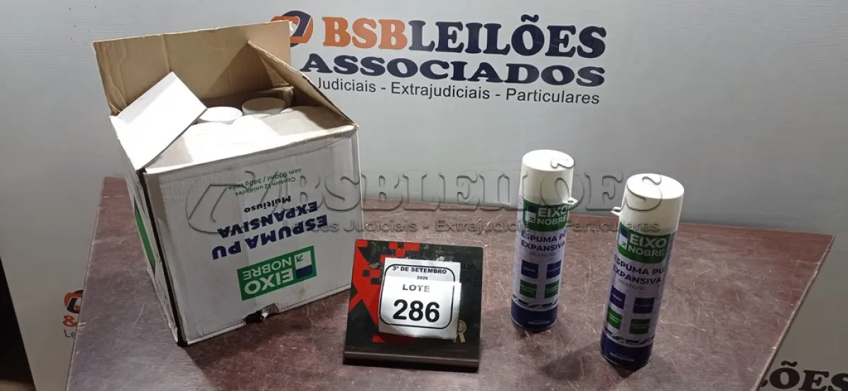 LOTE 286 - 12 UNIDADES DE ESPUMA PU EXPANSIVA DE 500ML CADA MARCA EIXO NOBRE. (NO ESTADO) ATENÇÃO! FAZER A VISITAÇÃO ANTES DE ARREMATAR, NÃO SABEMOS SE FUNCIONA, LEILÃO NÃO TEM GARANTIA E NEM DEVOLUÇÃO, SUJEITO A POSSÍVEIS AVARIAS VISÍVEIS/OCULTAS E/OU AUSÊNCIA DE COMPONENTES.