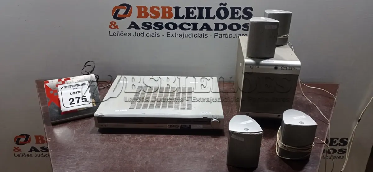 LOTE 275 - 01 RECEIVER MODELO STR-KS600P MARCA SONY, 01 SUBWOOFER MARCA DURABRAND E 04 CAIXAS MARCA GRADIENTE. (NO ESTADO) ATENÇÃO! FAZER A VISITAÇÃO ANTES DE ARREMATAR, NÃO SABEMOS SE FUNCIONA, LEILÃO NÃO TEM GARANTIA E NEM DEVOLUÇÃO, SUJEITO A POSSÍVEIS AVARIAS VISÍVEIS/OCULTAS E/OU AUSÊNCIA DE COMPONENTES.