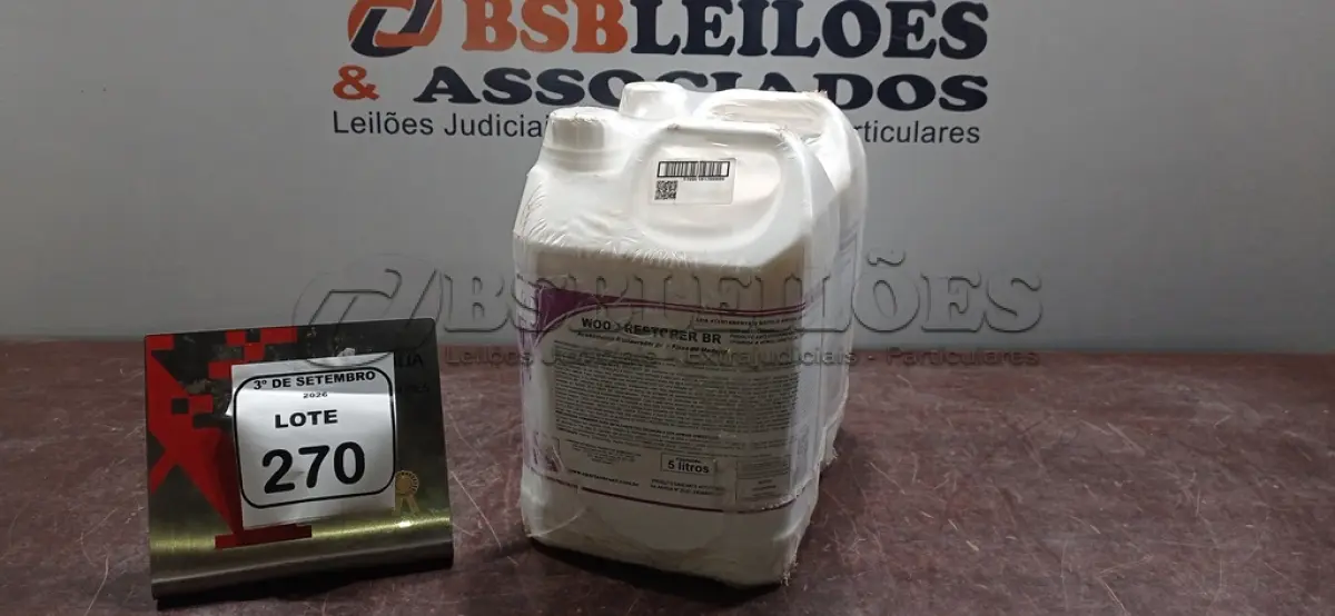 LOTE 270 - 02 GALÕES DE ACABAMENTO RESTAURADOR PARA PISOS DE MADEIRA DE 5L CADA MARCA SPARTAN. (NO ESTADO) ATENÇÃO! FAZER A VISITAÇÃO ANTES DE ARREMATAR, NÃO SABEMOS SE FUNCIONA, LEILÃO NÃO TEM GARANTIA E NEM DEVOLUÇÃO, SUJEITO A POSSÍVEIS AVARIAS VISÍVEIS/OCULTAS E/OU AUSÊNCIA DE COMPONENTES.