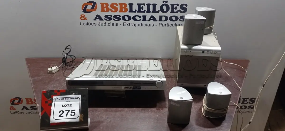 LOTE 275 - 01 RECEIVER MODELO STR-KS600P MARCA SONY, 01 SUBWOOFER MARCA DURABRAND E 04 CAIXAS MARCA GRADIENTE. (NO ESTADO) ATENÇÃO! FAZER A VISITAÇÃO ANTES DE ARREMATAR, NÃO SABEMOS SE FUNCIONA, LEILÃO NÃO TEM GARANTIA E NEM DEVOLUÇÃO, SUJEITO A POSSÍVEIS AVARIAS VISÍVEIS/OCULTAS E/OU AUSÊNCIA DE COMPONENTES.