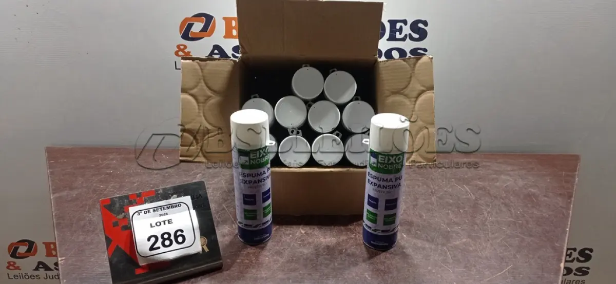 LOTE 286 - 12 UNIDADES DE ESPUMA PU EXPANSIVA DE 500ML CADA MARCA EIXO NOBRE. (NO ESTADO) ATENÇÃO! FAZER A VISITAÇÃO ANTES DE ARREMATAR, NÃO SABEMOS SE FUNCIONA, LEILÃO NÃO TEM GARANTIA E NEM DEVOLUÇÃO, SUJEITO A POSSÍVEIS AVARIAS VISÍVEIS/OCULTAS E/OU AUSÊNCIA DE COMPONENTES.