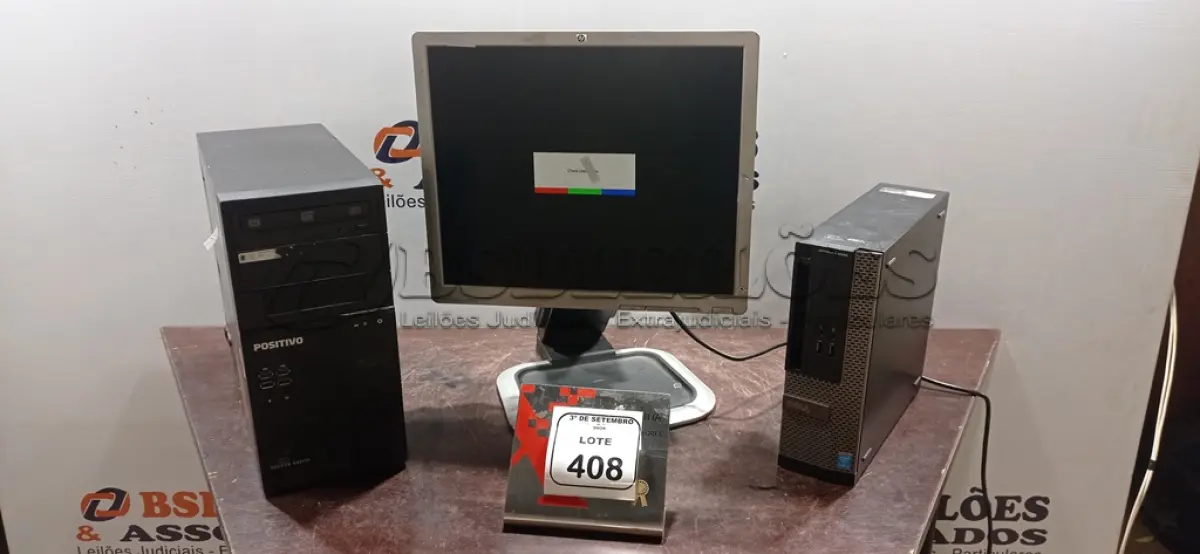 LOTE 408 - 02 CPUS E 01 MONITOR MARCA HP. (NO ESTADO) ATENÇÃO! FAZER A VISITAÇÃO ANTES DE ARREMATAR, NÃO SABEMOS SE FUNCIONA, LEILÃO NÃO TEM GARANTIA E NEM DEVOLUÇÃO, SUJEITO A POSSÍVEIS AVARIAS VISÍVEIS/OCULTAS E/OU AUSÊNCIA DE COMPONENTES.