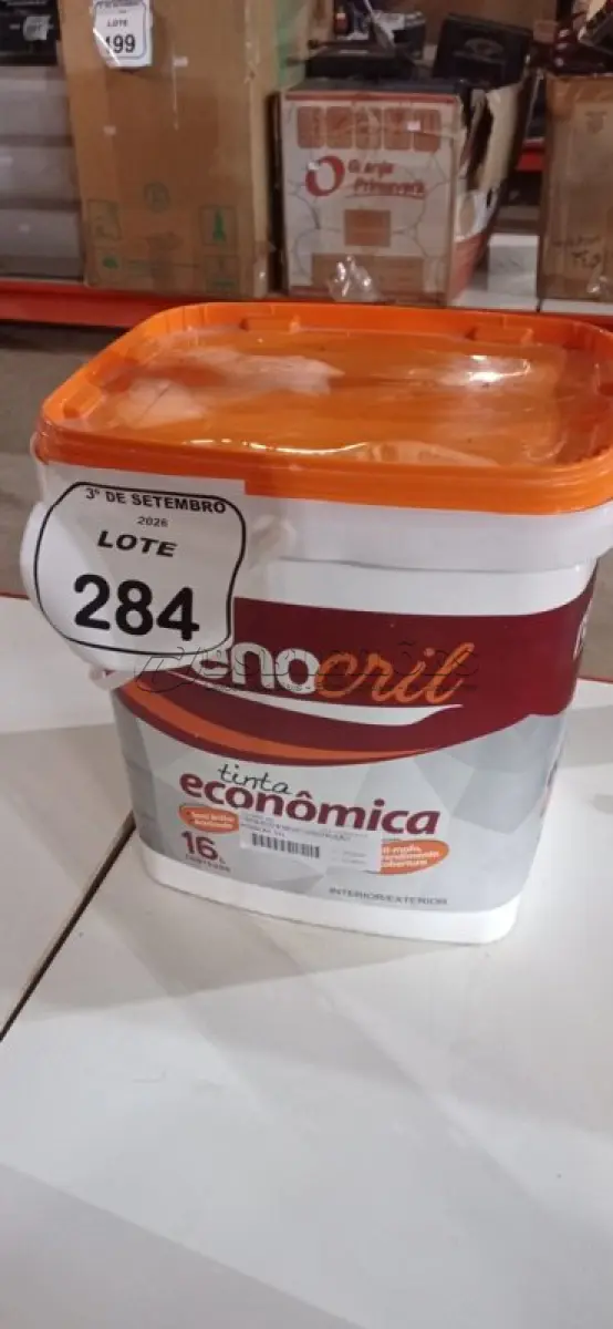 LOTE 284 - 01 BALDE DE TINTA ECONÔMICA DE 16L NA COR BRANCO NEVE MARCA RENOCRIL. (NO ESTADO) ATENÇÃO! FAZER A VISITAÇÃO ANTES DE ARREMATAR, NÃO SABEMOS SE FUNCIONA, LEILÃO NÃO TEM GARANTIA E NEM DEVOLUÇÃO, SUJEITO A POSSÍVEIS AVARIAS VISÍVEIS/OCULTAS E/OU AUSÊNCIA DE COMPONENTES.