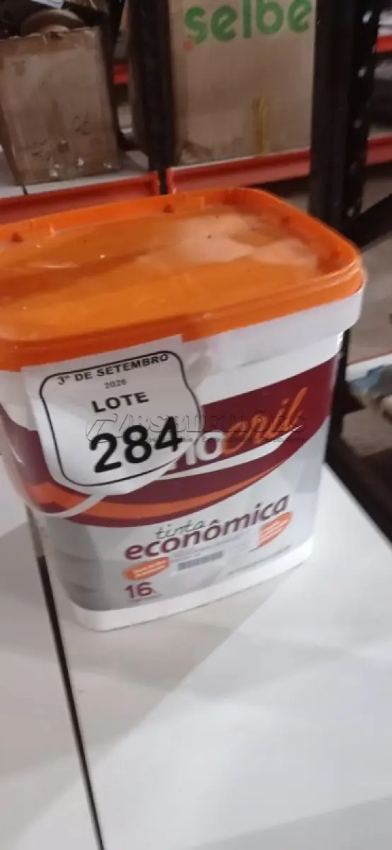 LOTE 284 - 01 BALDE DE TINTA ECONÔMICA DE 16L NA COR BRANCO NEVE MARCA RENOCRIL. (NO ESTADO) ATENÇÃO! FAZER A VISITAÇÃO ANTES DE ARREMATAR, NÃO SABEMOS SE FUNCIONA, LEILÃO NÃO TEM GARANTIA E NEM DEVOLUÇÃO, SUJEITO A POSSÍVEIS AVARIAS VISÍVEIS/OCULTAS E/OU AUSÊNCIA DE COMPONENTES.