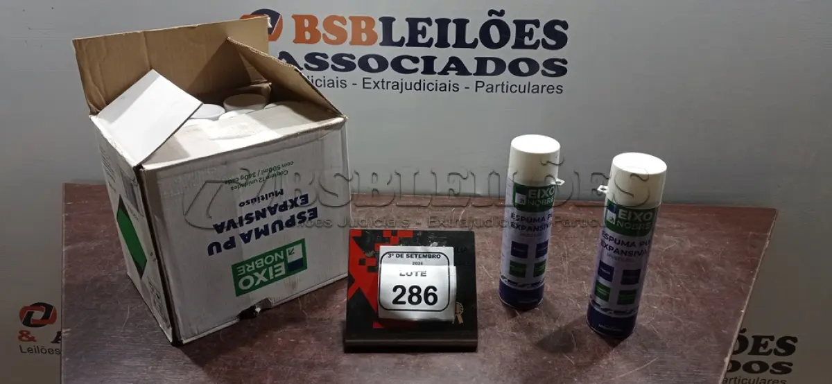 LOTE 286 - 12 UNIDADES DE ESPUMA PU EXPANSIVA DE 500ML CADA MARCA EIXO NOBRE. (NO ESTADO) ATENÇÃO! FAZER A VISITAÇÃO ANTES DE ARREMATAR, NÃO SABEMOS SE FUNCIONA, LEILÃO NÃO TEM GARANTIA E NEM DEVOLUÇÃO, SUJEITO A POSSÍVEIS AVARIAS VISÍVEIS/OCULTAS E/OU AUSÊNCIA DE COMPONENTES.