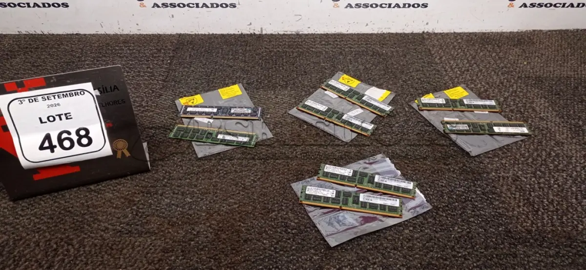 LOTE 468 - 08 MEMÓRIAS DDR3 PARA SERVIDORES. (NO ESTADO) ATENÇÃO! FAZER A VISITAÇÃO ANTES DE ARREMATAR, NÃO SABEMOS SE FUNCIONA, LEILÃO NÃO TEM GARANTIA E NEM DEVOLUÇÃO, SUJEITO A POSSÍVEIS AVARIAS VISÍVEIS/OCULTAS E/OU AUSÊNCIA DE COMPONENTES.
