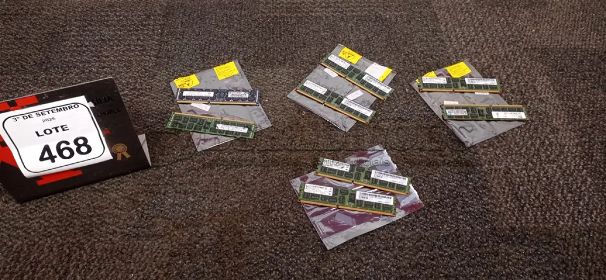 LOTE 468 - 08 MEMÓRIAS DDR3 PARA SERVIDORES. (NO ESTADO) ATENÇÃO! FAZER A VISITAÇÃO ANTES DE ARREMATAR, NÃO SABEMOS SE FUNCIONA, LEILÃO NÃO TEM GARANTIA E NEM DEVOLUÇÃO, SUJEITO A POSSÍVEIS AVARIAS VISÍVEIS/OCULTAS E/OU AUSÊNCIA DE COMPONENTES.