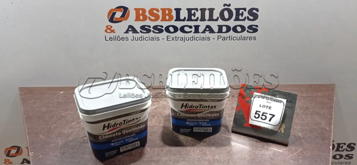 LOTE 557 - 02 BALDES DE CIMENTO QUEIMADO DE 4KG CADA COR AZUL MAGICAL MARCA HIDRO TINTAS. (NO ESTADO) ATENÇÃO! FAZER A VISITAÇÃO ANTES DE ARREMATAR, NÃO SABEMOS SE FUNCIONA, LEILÃO NÃO TEM GARANTIA E NEM DEVOLUÇÃO, SUJEITO A POSSÍVEIS AVARIAS VISÍVEIS/OCULTAS E/OU AUSÊNCIA DE COMPONENTES.