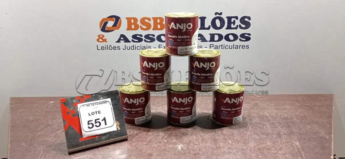 LOTE 551 - 06 LATAS DE ESMALTE METÁLICO DE 900ML CADA NA COR MARROM AVEIA MARCA ANJO TINTAS. (NO ESTADO) ATENÇÃO! FAZER A VISITAÇÃO ANTES DE ARREMATAR, NÃO SABEMOS SE FUNCIONA, LEILÃO NÃO TEM GARANTIA E NEM DEVOLUÇÃO, SUJEITO A POSSÍVEIS AVARIAS VISÍVEIS/OCULTAS E/OU AUSÊNCIA DE COMPONENTES.