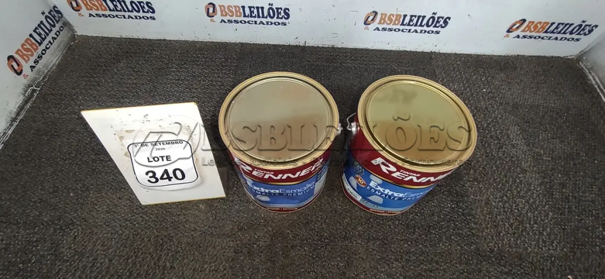 LOTE 340 - 02 ESMALTES SINTÉTICO INTERIOR/EXTERIOR NA COR BASE INTENSA ALTO BRILHO E BASE MÉDIA ALTO BRILHO DE 3,2L. (NO ESTADO) ATENÇÃO! FAZER A VISITAÇÃO ANTES DE ARREMATAR, NÃO SABEMOS SE FUNCIONA, LEILÃO NÃO TEM GARANTIA E NEM DEVOLUÇÃO, SUJEITO A POSSÍVEIS AVARIAS VISÍVEIS/OCULTAS E/OU AUSÊNCIA DE COMPONENTES.