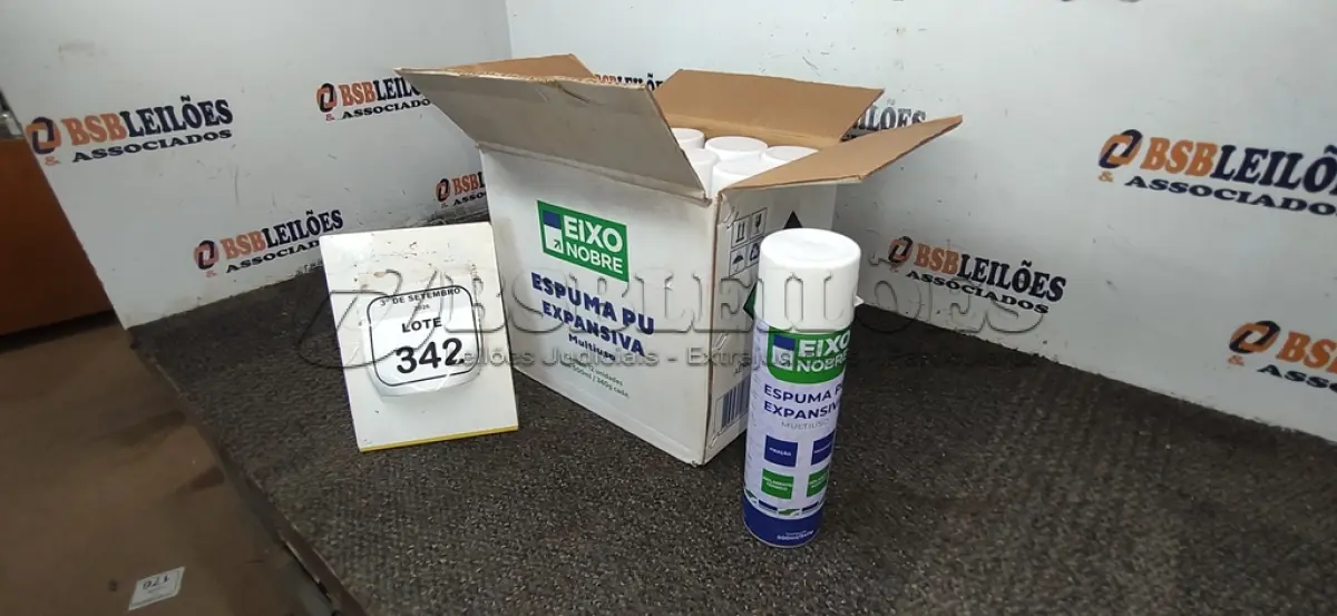 LOTE 342 - 12 UNIDADES DE ESPUMA PU EXPANSIVA DE 500ML CADA MARCA EIXO NOBRE. (NO ESTADO) ATENÇÃO! FAZER A VISITAÇÃO ANTES DE ARREMATAR, NÃO SABEMOS SE FUNCIONA, LEILÃO NÃO TEM GARANTIA E NEM DEVOLUÇÃO, SUJEITO A POSSÍVEIS AVARIAS VISÍVEIS/OCULTAS E/OU AUSÊNCIA DE COMPONENTES.