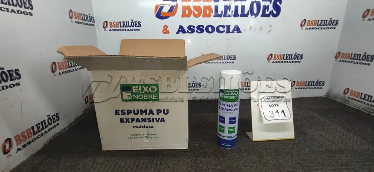 LOTE 311 - 12 UNIDADES DE ESPUMA PU EXPANSIVA DE 500ML CADA MARCA EIXO NOBRE. (NO ESTADO) ATENÇÃO! FAZER A VISITAÇÃO ANTES DE ARREMATAR, NÃO SABEMOS SE FUNCIONA, LEILÃO NÃO TEM GARANTIA E NEM DEVOLUÇÃO, SUJEITO A POSSÍVEIS AVARIAS VISÍVEIS/OCULTAS E/OU AUSÊNCIA DE COMPONENTES.