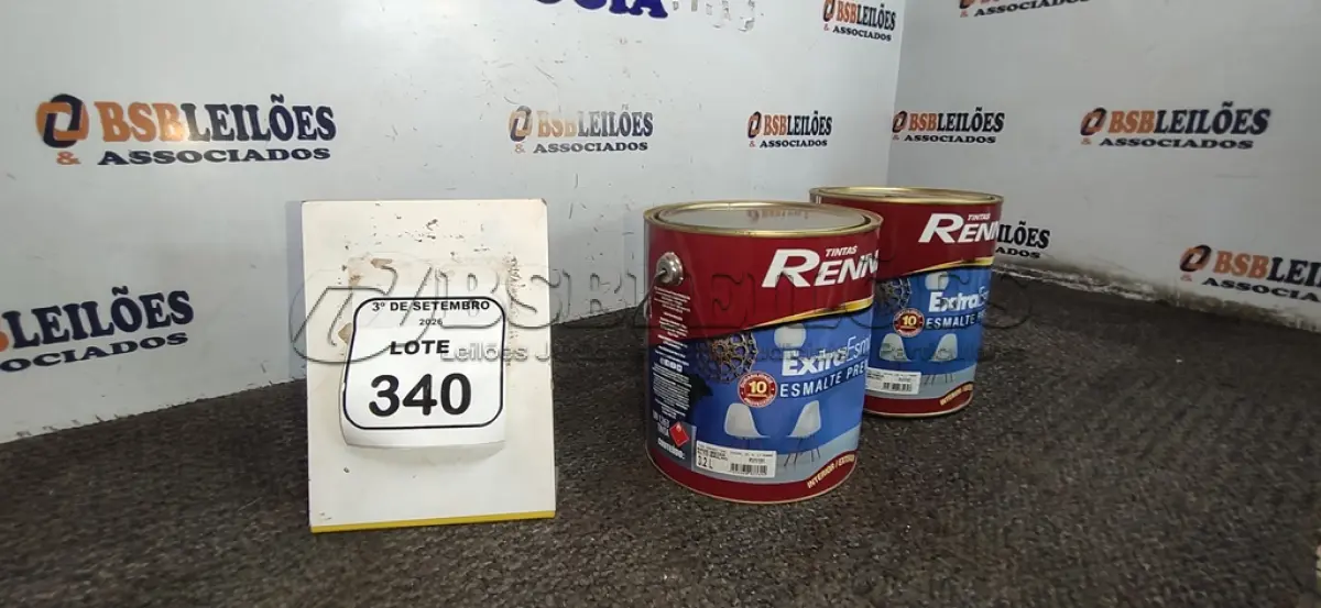 LOTE 340 - 02 ESMALTES SINTÉTICO INTERIOR/EXTERIOR NA COR BASE INTENSA ALTO BRILHO E BASE MÉDIA ALTO BRILHO DE 3,2L. (NO ESTADO) ATENÇÃO! FAZER A VISITAÇÃO ANTES DE ARREMATAR, NÃO SABEMOS SE FUNCIONA, LEILÃO NÃO TEM GARANTIA E NEM DEVOLUÇÃO, SUJEITO A POSSÍVEIS AVARIAS VISÍVEIS/OCULTAS E/OU AUSÊNCIA DE COMPONENTES.
