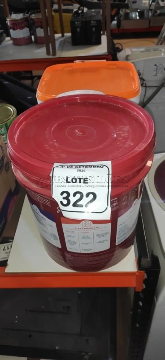 LOTE 322 - 01 BALDE DE TINTA DE PISOS ACRÍLICO PREMIUM 18L NA COR VERMELHO SEGURANÇA FOSCO MARCA RENNER.  (NO ESTADO) ATENÇÃO! FAZER A VISITAÇÃO ANTES DE ARREMATAR, NÃO SABEMOS SE FUNCIONA, LEILÃO NÃO TEM GARANTIA E NEM DEVOLUÇÃO, SUJEITO A POSSÍVEIS AVARIAS VISÍVEIS/OCULTAS E/OU AUSÊNCIA DE COMPONENTES.