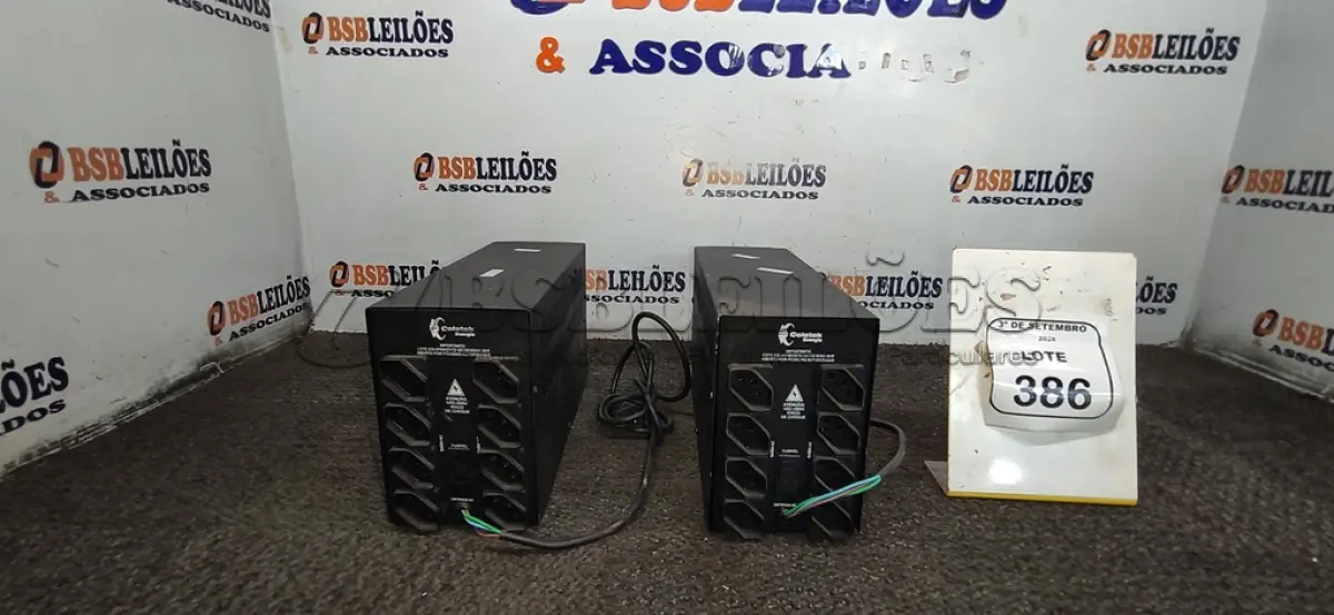 LOTE 386 - 02 NOBREAKS MARCA COLETEK. (NO ESTADO) ATENÇÃO! FAZER A VISITAÇÃO ANTES DE ARREMATAR, NÃO SABEMOS SE FUNCIONA, LEILÃO NÃO TEM GARANTIA E NEM DEVOLUÇÃO, SUJEITO A POSSÍVEIS AVARIAS VISÍVEIS/OCULTAS E/OU AUSÊNCIA DE COMPONENTES.