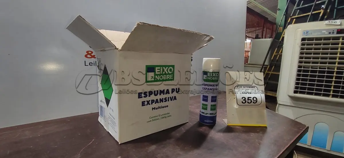 LOTE 359 - 12 UNIDADES DE ESPUMA PU EXPANSIVA DE 500ML CADA MARCA EIXO NOBRE. (NO ESTADO) ATENÇÃO! FAZER A VISITAÇÃO ANTES DE ARREMATAR, NÃO SABEMOS SE FUNCIONA, LEILÃO NÃO TEM GARANTIA E NEM DEVOLUÇÃO, SUJEITO A POSSÍVEIS AVARIAS VISÍVEIS/OCULTAS E/OU AUSÊNCIA DE COMPONENTES.