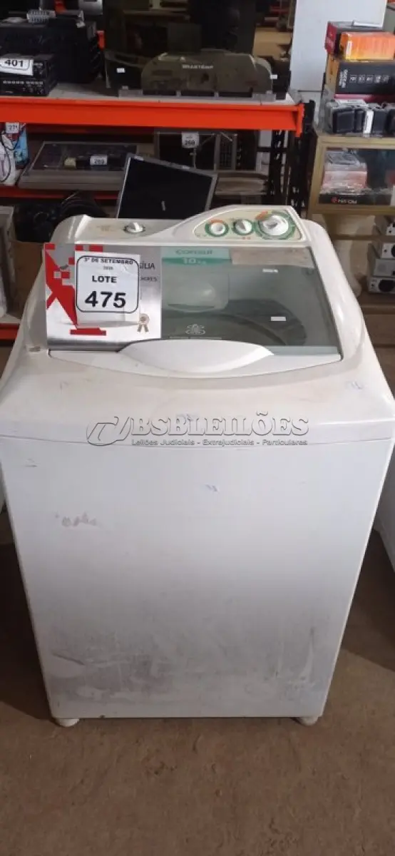 LOTE 475 - 01 MÁQUINA DE LAVAR 10KG 220V MARCA CONSUL. (NO ESTADO) ATENÇÃO! FAZER A VISITAÇÃO ANTES DE ARREMATAR, NÃO SABEMOS SE FUNCIONA, LEILÃO NÃO TEM GARANTIA E NEM DEVOLUÇÃO, SUJEITO A POSSÍVEIS AVARIAS VISÍVEIS/OCULTAS E/OU AUSÊNCIA DE COMPONENTES.