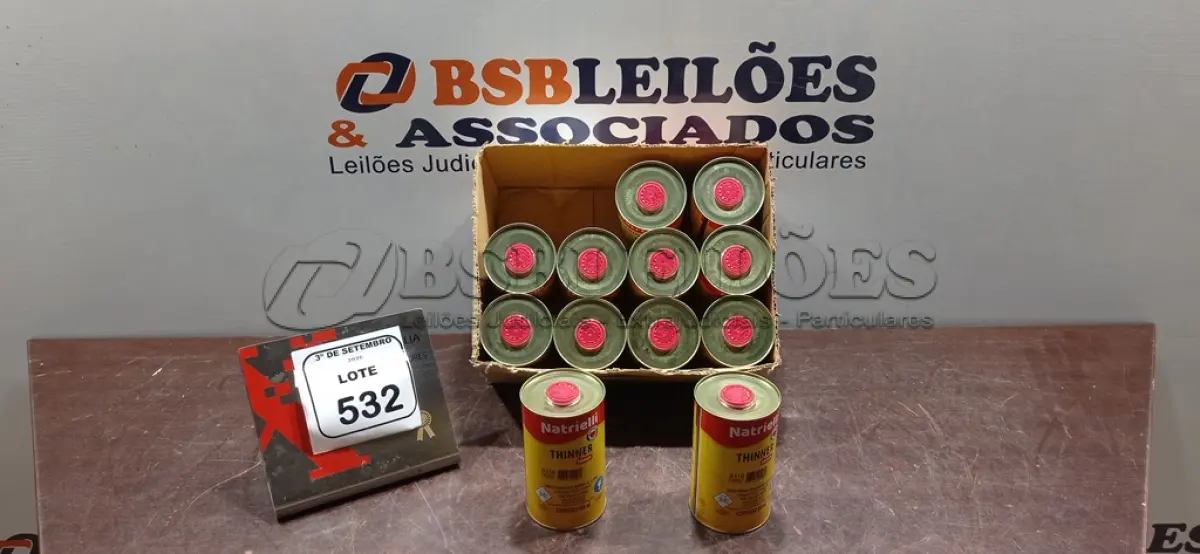 LOTE 532 - 12 LATAS DE THINNER PREMIUM DE 450ML CADA MARCA NATRIELLI. (NO ESTADO) ATENÇÃO! FAZER A VISITAÇÃO ANTES DE ARREMATAR, NÃO SABEMOS SE FUNCIONA, LEILÃO NÃO TEM GARANTIA E NEM DEVOLUÇÃO, SUJEITO A POSSÍVEIS AVARIAS VISÍVEIS/OCULTAS E/OU AUSÊNCIA DE COMPONENTES.  BSB LEILÕES