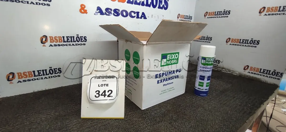 LOTE 342 - 12 UNIDADES DE ESPUMA PU EXPANSIVA DE 500ML CADA MARCA EIXO NOBRE. (NO ESTADO) ATENÇÃO! FAZER A VISITAÇÃO ANTES DE ARREMATAR, NÃO SABEMOS SE FUNCIONA, LEILÃO NÃO TEM GARANTIA E NEM DEVOLUÇÃO, SUJEITO A POSSÍVEIS AVARIAS VISÍVEIS/OCULTAS E/OU AUSÊNCIA DE COMPONENTES.