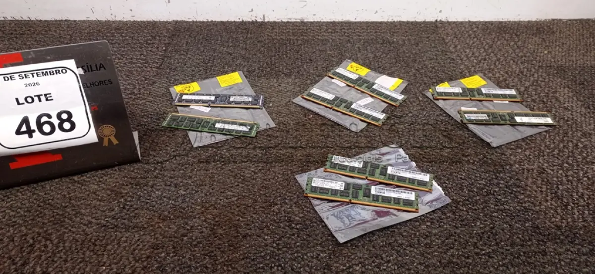 LOTE 468 - 08 MEMÓRIAS DDR3 PARA SERVIDORES. (NO ESTADO) ATENÇÃO! FAZER A VISITAÇÃO ANTES DE ARREMATAR, NÃO SABEMOS SE FUNCIONA, LEILÃO NÃO TEM GARANTIA E NEM DEVOLUÇÃO, SUJEITO A POSSÍVEIS AVARIAS VISÍVEIS/OCULTAS E/OU AUSÊNCIA DE COMPONENTES.