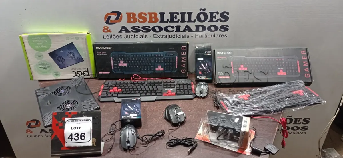 LOTE 436 - 02 TECLADOS DE PC, 03 MOUSES, 01 CONTROLE DE PS E 01 COOLER. (NO ESTADO) ATENÇÃO! FAZER A VISITAÇÃO ANTES DE ARREMATAR, NÃO SABEMOS SE FUNCIONA, LEILÃO NÃO TEM GARANTIA E NEM DEVOLUÇÃO, SUJEITO A POSSÍVEIS AVARIAS VISÍVEIS/OCULTAS E/OU AUSÊNCIA DE COMPONENTES.
