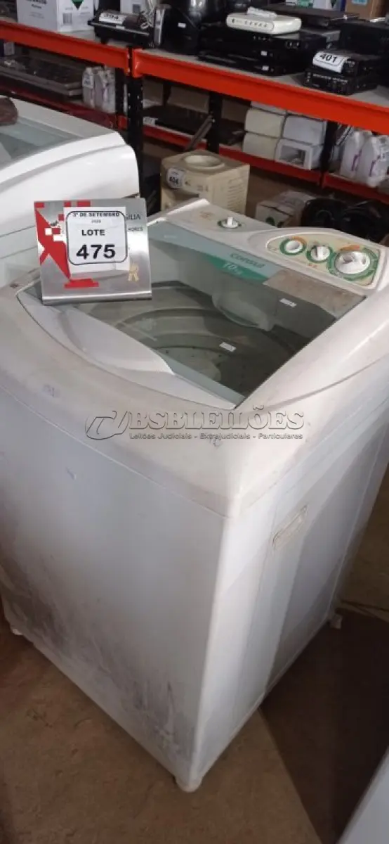 LOTE 475 - 01 MÁQUINA DE LAVAR 10KG 220V MARCA CONSUL. (NO ESTADO) ATENÇÃO! FAZER A VISITAÇÃO ANTES DE ARREMATAR, NÃO SABEMOS SE FUNCIONA, LEILÃO NÃO TEM GARANTIA E NEM DEVOLUÇÃO, SUJEITO A POSSÍVEIS AVARIAS VISÍVEIS/OCULTAS E/OU AUSÊNCIA DE COMPONENTES.