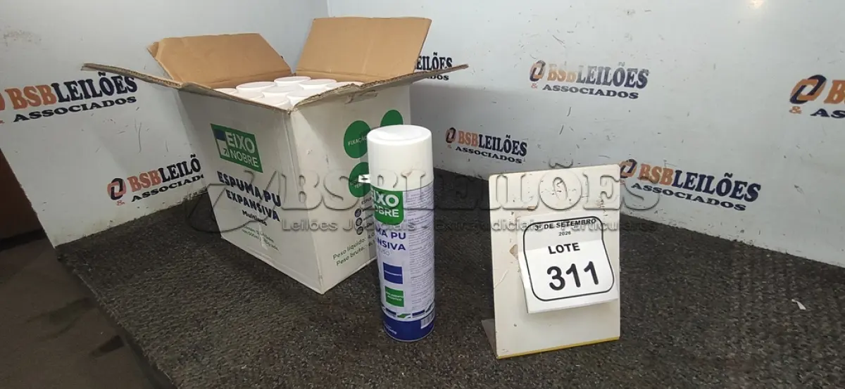 LOTE 311 - 12 UNIDADES DE ESPUMA PU EXPANSIVA DE 500ML CADA MARCA EIXO NOBRE. (NO ESTADO) ATENÇÃO! FAZER A VISITAÇÃO ANTES DE ARREMATAR, NÃO SABEMOS SE FUNCIONA, LEILÃO NÃO TEM GARANTIA E NEM DEVOLUÇÃO, SUJEITO A POSSÍVEIS AVARIAS VISÍVEIS/OCULTAS E/OU AUSÊNCIA DE COMPONENTES.