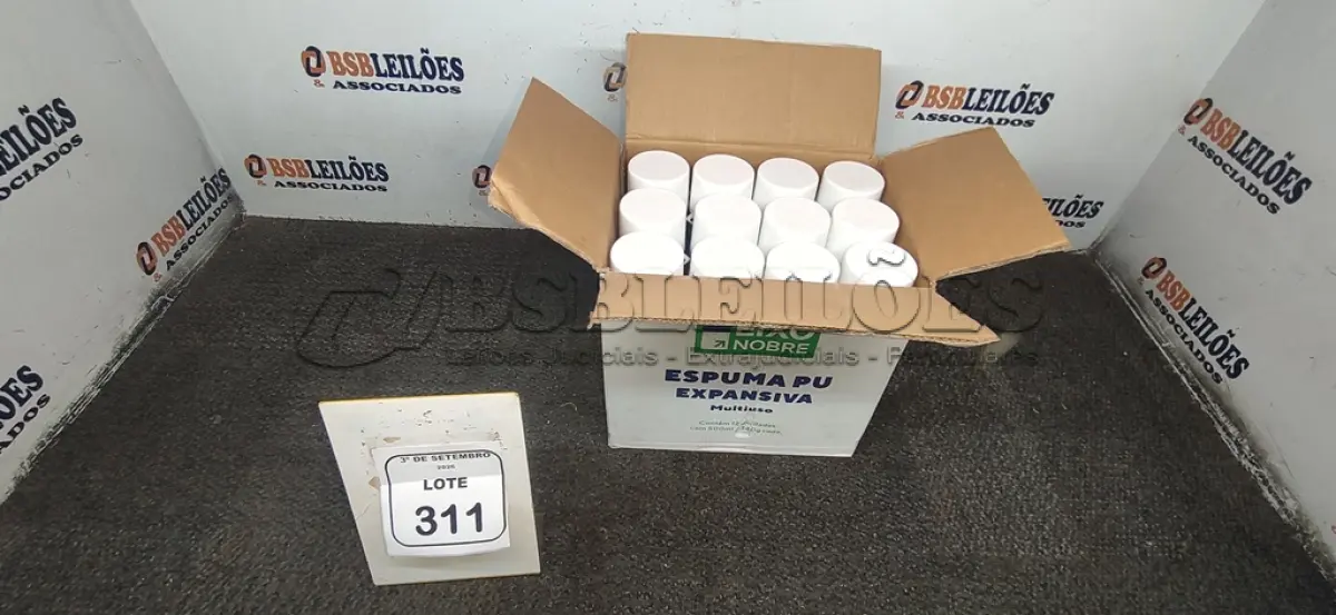 LOTE 311 - 12 UNIDADES DE ESPUMA PU EXPANSIVA DE 500ML CADA MARCA EIXO NOBRE. (NO ESTADO) ATENÇÃO! FAZER A VISITAÇÃO ANTES DE ARREMATAR, NÃO SABEMOS SE FUNCIONA, LEILÃO NÃO TEM GARANTIA E NEM DEVOLUÇÃO, SUJEITO A POSSÍVEIS AVARIAS VISÍVEIS/OCULTAS E/OU AUSÊNCIA DE COMPONENTES.