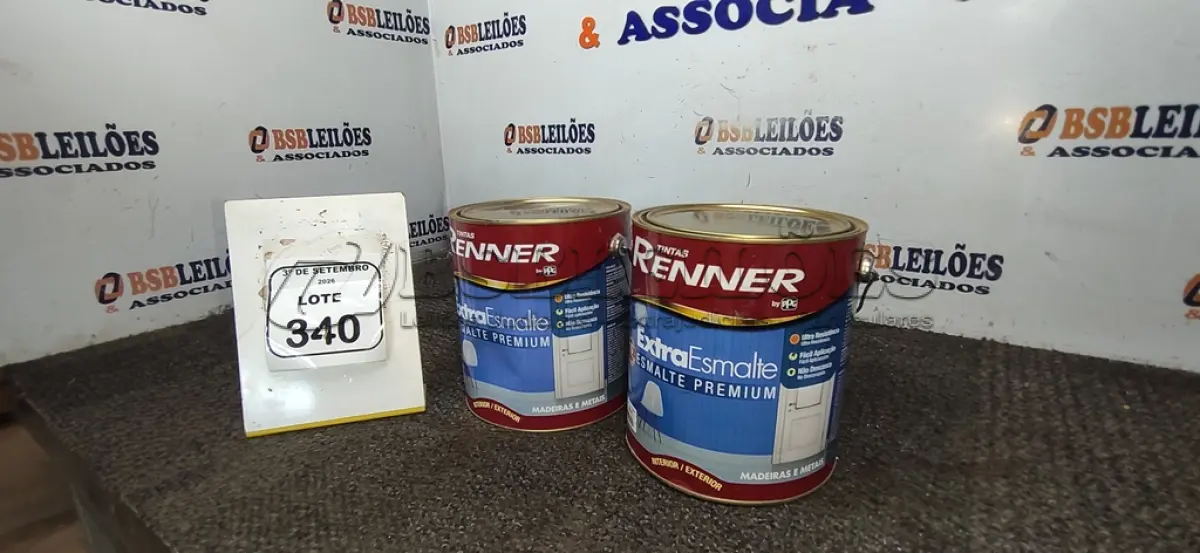 LOTE 340 - 02 ESMALTES SINTÉTICO INTERIOR/EXTERIOR NA COR BASE INTENSA ALTO BRILHO E BASE MÉDIA ALTO BRILHO DE 3,2L. (NO ESTADO) ATENÇÃO! FAZER A VISITAÇÃO ANTES DE ARREMATAR, NÃO SABEMOS SE FUNCIONA, LEILÃO NÃO TEM GARANTIA E NEM DEVOLUÇÃO, SUJEITO A POSSÍVEIS AVARIAS VISÍVEIS/OCULTAS E/OU AUSÊNCIA DE COMPONENTES.