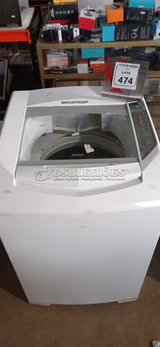 LOTE 474 - 01 MÁQUINA DE LAVAR 8KG 220V MARCA BRASTEMP. (NO ESTADO) ATENÇÃO! FAZER A VISITAÇÃO ANTES DE ARREMATAR, NÃO SABEMOS SE FUNCIONA, LEILÃO NÃO TEM GARANTIA E NEM DEVOLUÇÃO, SUJEITO A POSSÍVEIS AVARIAS VISÍVEIS/OCULTAS E/OU AUSÊNCIA DE COMPONENTES.