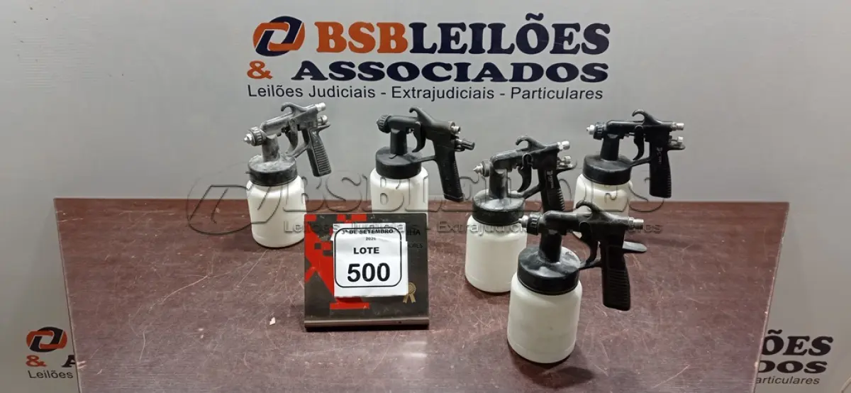LOTE 500 - 05 PISTOLAS DE PINTURA PARA COMPRESSOR AR DIRETO. (NO ESTADO) ATENÇÃO! FAZER A VISITAÇÃO ANTES DE ARREMATAR, NÃO SABEMOS SE FUNCIONA, LEILÃO NÃO TEM GARANTIA E NEM DEVOLUÇÃO, SUJEITO A POSSÍVEIS AVARIAS VISÍVEIS/OCULTAS E/OU AUSÊNCIA DE COMPONENTES.