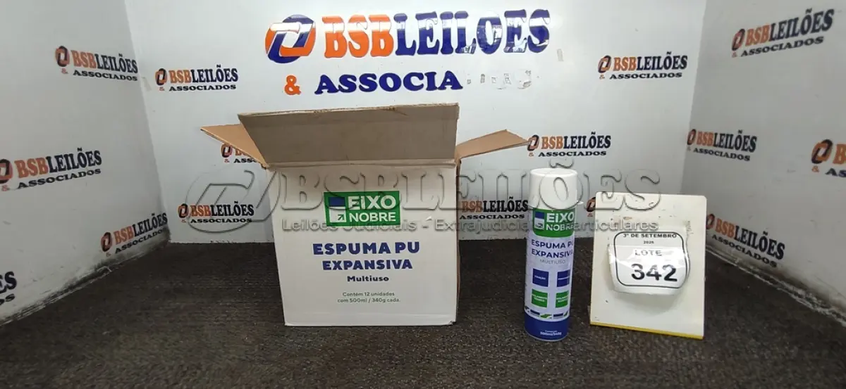 LOTE 342 - 12 UNIDADES DE ESPUMA PU EXPANSIVA DE 500ML CADA MARCA EIXO NOBRE. (NO ESTADO) ATENÇÃO! FAZER A VISITAÇÃO ANTES DE ARREMATAR, NÃO SABEMOS SE FUNCIONA, LEILÃO NÃO TEM GARANTIA E NEM DEVOLUÇÃO, SUJEITO A POSSÍVEIS AVARIAS VISÍVEIS/OCULTAS E/OU AUSÊNCIA DE COMPONENTES.