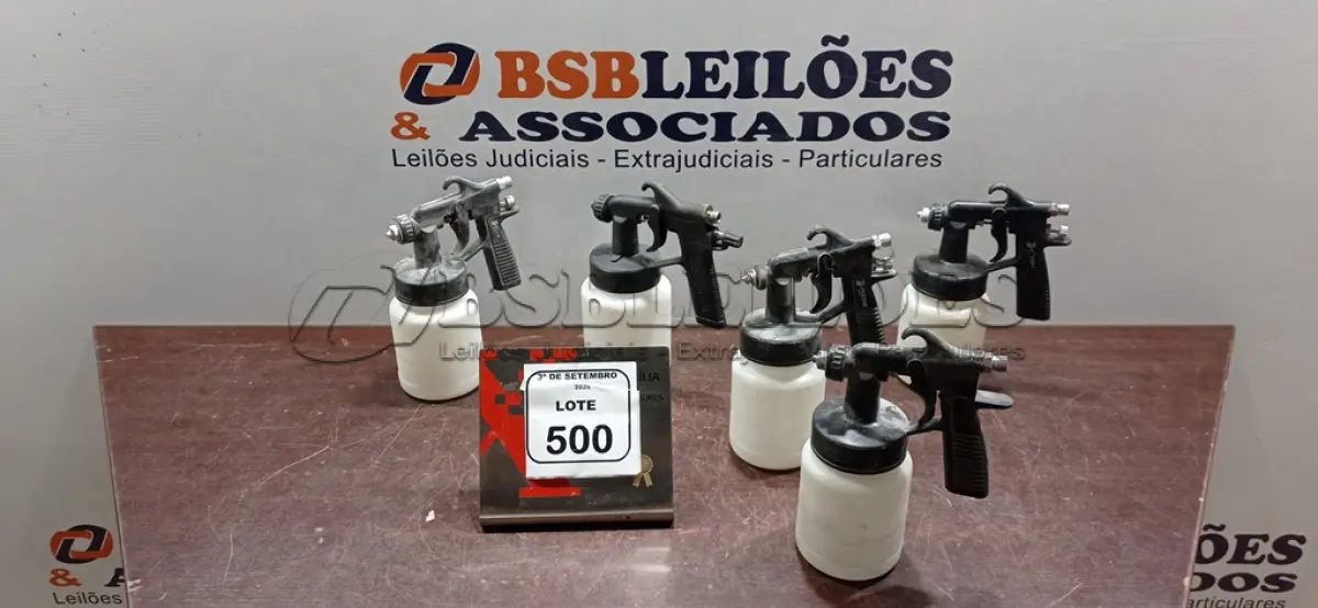 LOTE 500 - 05 PISTOLAS DE PINTURA PARA COMPRESSOR AR DIRETO. (NO ESTADO) ATENÇÃO! FAZER A VISITAÇÃO ANTES DE ARREMATAR, NÃO SABEMOS SE FUNCIONA, LEILÃO NÃO TEM GARANTIA E NEM DEVOLUÇÃO, SUJEITO A POSSÍVEIS AVARIAS VISÍVEIS/OCULTAS E/OU AUSÊNCIA DE COMPONENTES.