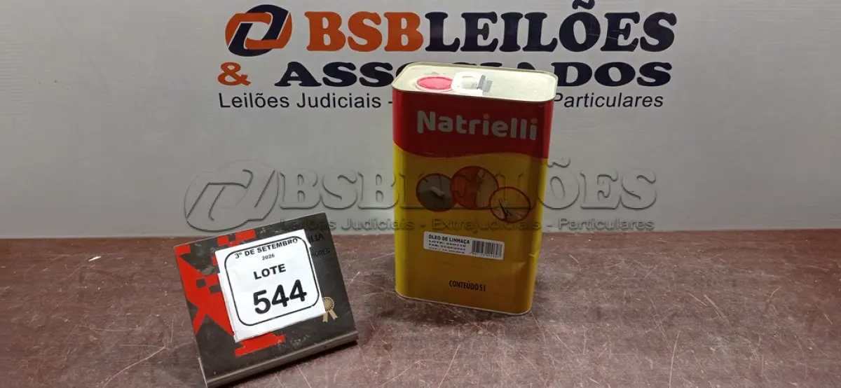 LOTE 544 - 01 LATA DE ÓLEO DE LINHAÇA DE 5L MARCA NATRIELLI. (NO ESTADO) ATENÇÃO! FAZER A VISITAÇÃO ANTES DE ARREMATAR, NÃO SABEMOS SE FUNCIONA, LEILÃO NÃO TEM GARANTIA E NEM DEVOLUÇÃO, SUJEITO A POSSÍVEIS AVARIAS VISÍVEIS/OCULTAS E/OU AUSÊNCIA DE COMPONENTES.