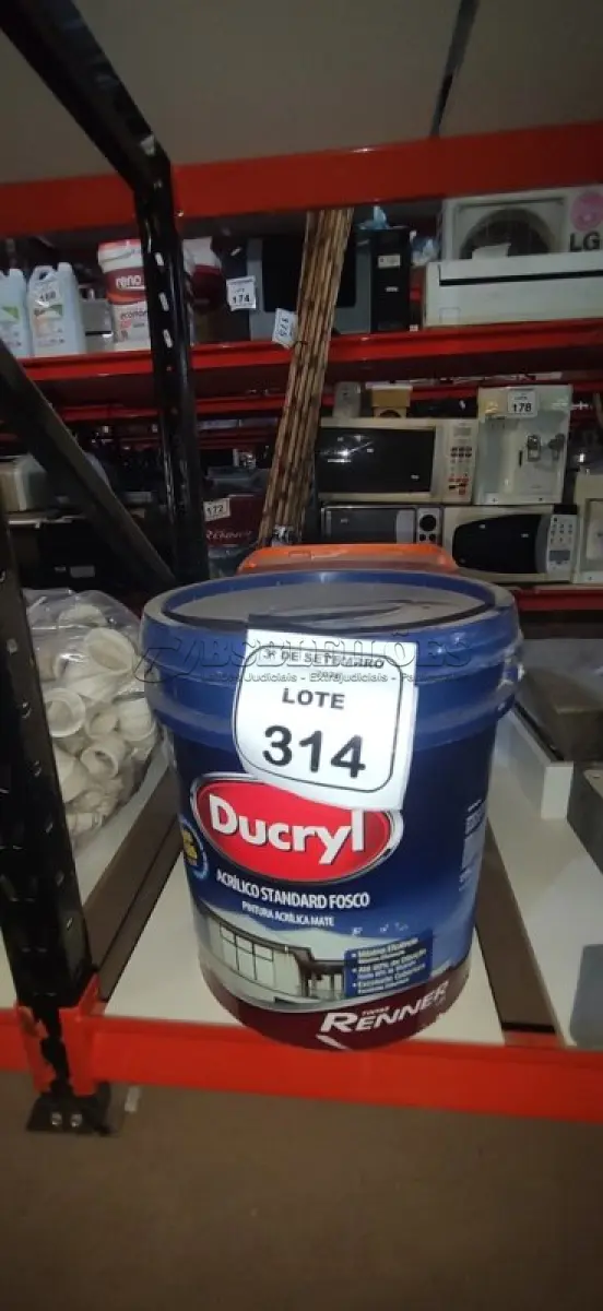 LOTE 314 - 01 BALDE DE TINTA ACRÍLICA NA COR ROSA NUDE DE 18L MARCA DUCRYL. (NO ESTADO) ATENÇÃO! FAZER A VISITAÇÃO ANTES DE ARREMATAR, NÃO SABEMOS SE FUNCIONA, LEILÃO NÃO TEM GARANTIA E NEM DEVOLUÇÃO, SUJEITO A POSSÍVEIS AVARIAS VISÍVEIS/OCULTAS E/OU AUSÊNCIA DE COMPONENTES.