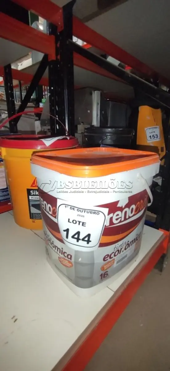 LOTE 144 - 01 BALDE DE TINTA ECONÔMICA DE 16L NA COR BRANCO NEVE MARCA RENOCRIL. (NO ESTADO) ATENÇÃO! FAZER A VISITAÇÃO ANTES DE ARREMATAR, NÃO SABEMOS SE FUNCIONA, LEILÃO NÃO TEM GARANTIA E NEM DEVOLUÇÃO, SUJEITO A POSSÍVEIS AVARIAS VISÍVEIS/OCULTAS E/OU AUSÊNCIA DE COMPONENTES.