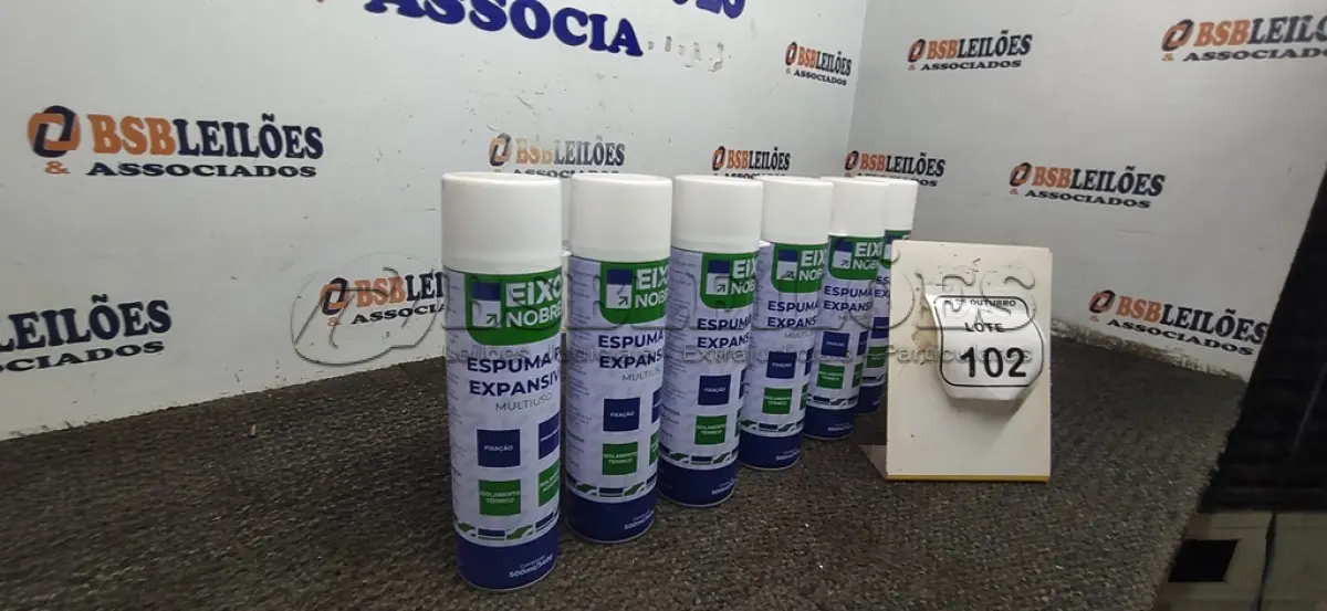 LOTE 102 - 06 UNIDADES DE ESPUMA PU EXPANSIVA DE 500ML CADA MARCA EIXO NOBRE. (NO ESTADO) ATENÇÃO! FAZER A VISITAÇÃO ANTES DE ARREMATAR, NÃO SABEMOS SE FUNCIONA, LEILÃO NÃO TEM GARANTIA E NEM DEVOLUÇÃO, SUJEITO A POSSÍVEIS AVARIAS VISÍVEIS/OCULTAS E/OU AUSÊNCIA DE COMPONENTES.