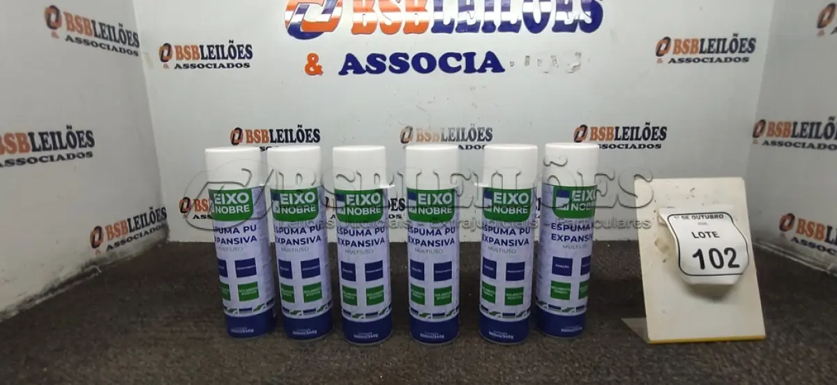 LOTE 102 - 06 UNIDADES DE ESPUMA PU EXPANSIVA DE 500ML CADA MARCA EIXO NOBRE. (NO ESTADO) ATENÇÃO! FAZER A VISITAÇÃO ANTES DE ARREMATAR, NÃO SABEMOS SE FUNCIONA, LEILÃO NÃO TEM GARANTIA E NEM DEVOLUÇÃO, SUJEITO A POSSÍVEIS AVARIAS VISÍVEIS/OCULTAS E/OU AUSÊNCIA DE COMPONENTES.