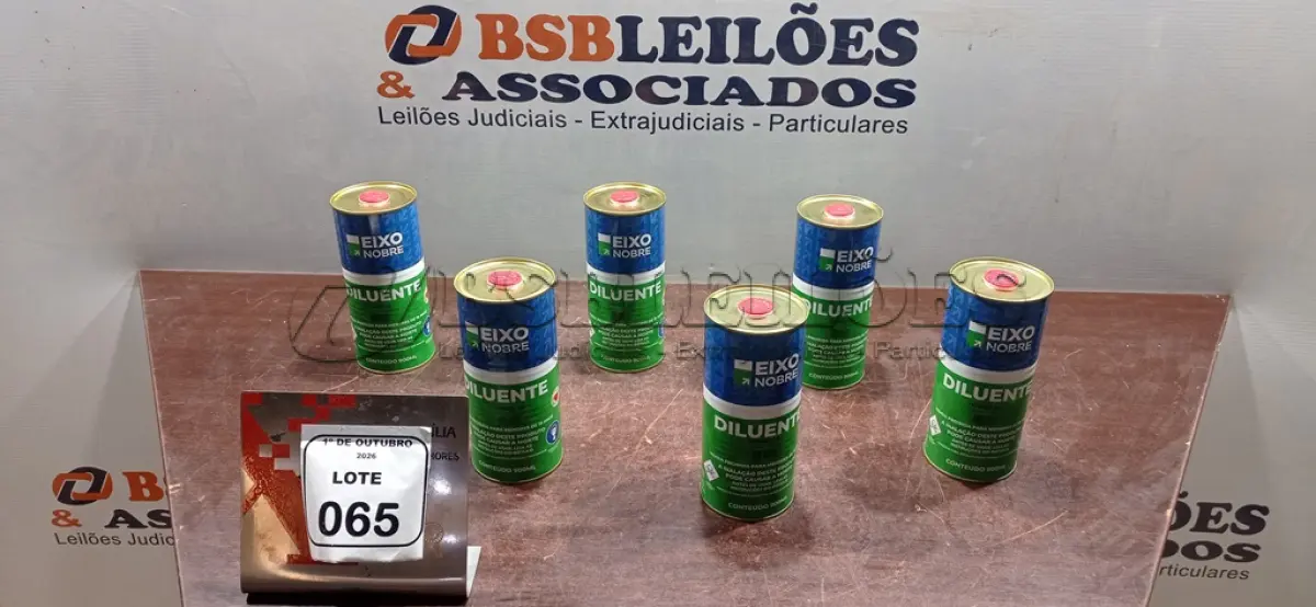 LOTE 065 - 06 LATAS DE DILUENTE THINNER 16 DE 900ML CADA MARCA EIXO NOBRE. (NO ESTADO) ATENÇÃO! FAZER A VISITAÇÃO ANTES DE ARREMATAR, NÃO SABEMOS SE FUNCIONA, LEILÃO NÃO TEM GARANTIA E NEM DEVOLUÇÃO, SUJEITO A POSSÍVEIS AVARIAS VISÍVEIS/OCULTAS E/OU AUSÊNCIA DE COMPONENTES.
