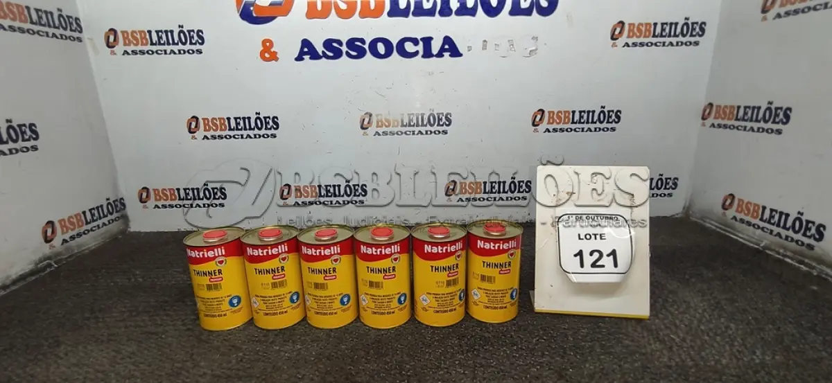 LOTE 121 - 06 LATAS DE THINNER PREMIUM DE 450ML CADA MARCA NATRIELLI. (NO ESTADO) ATENÇÃO! FAZER A VISITAÇÃO ANTES DE ARREMATAR, NÃO SABEMOS SE FUNCIONA, LEILÃO NÃO TEM GARANTIA E NEM DEVOLUÇÃO, SUJEITO A POSSÍVEIS AVARIAS VISÍVEIS/OCULTAS E/OU AUSÊNCIA DE COMPONENTES.