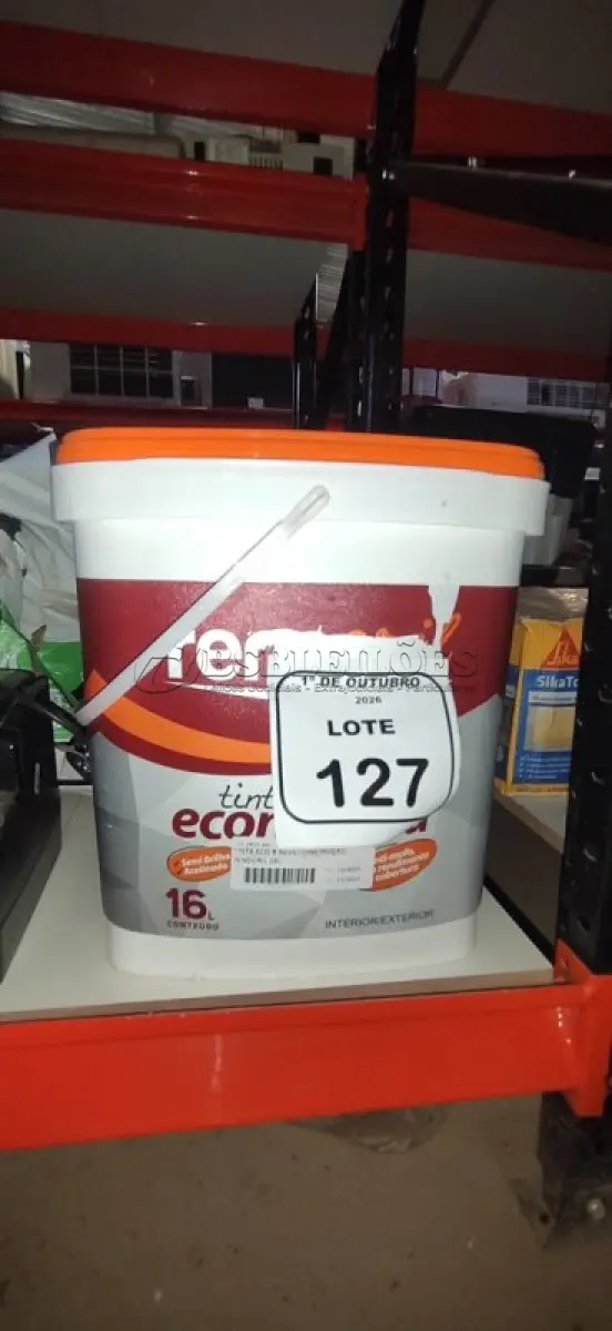 LOTE 127 - 01 BALDE DE TINTA ECONÔMICA DE 16L NA COR BRANCO NEVE MARCA RENOCRIL. (NO ESTADO) ATENÇÃO! FAZER A VISITAÇÃO ANTES DE ARREMATAR, NÃO SABEMOS SE FUNCIONA, LEILÃO NÃO TEM GARANTIA E NEM DEVOLUÇÃO, SUJEITO A POSSÍVEIS AVARIAS VISÍVEIS/OCULTAS E/OU AUSÊNCIA DE COMPONENTES.