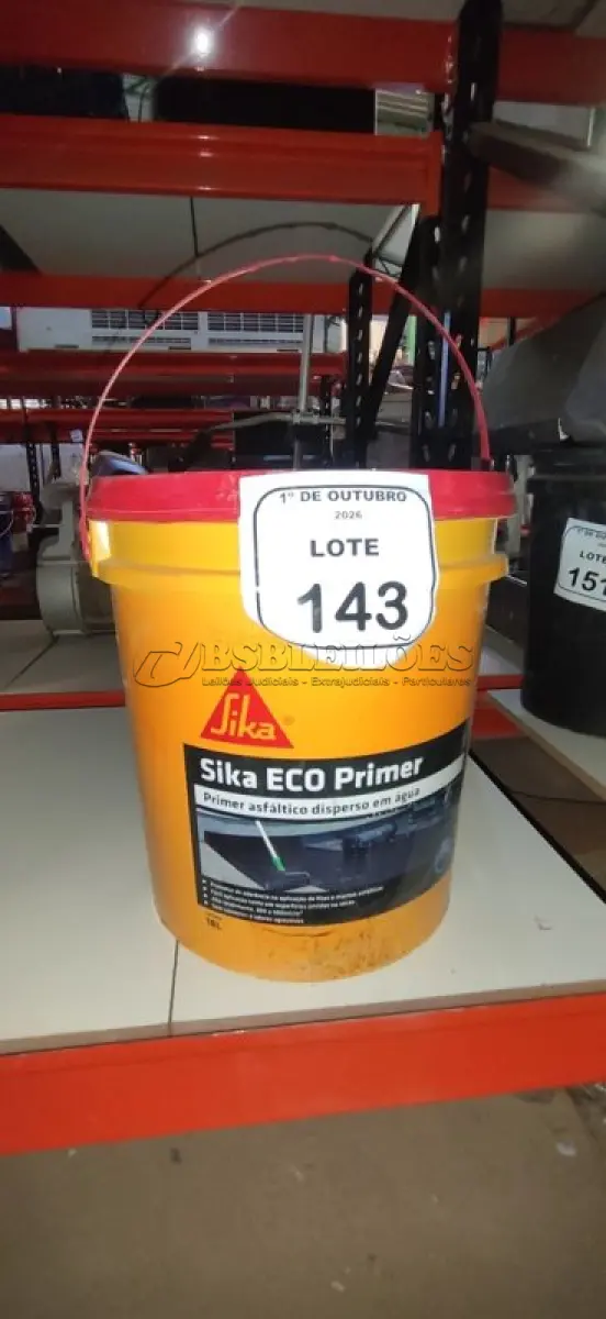 LOTE 143 - 01 BALDE DE PRIMER ASFÁLTICO DISPERSO EM ÁGUA DE 18L MARCA SIKA. (NO ESTADO) ATENÇÃO! FAZER A VISITAÇÃO ANTES DE ARREMATAR, NÃO SABEMOS SE FUNCIONA, LEILÃO NÃO TEM GARANTIA E NEM DEVOLUÇÃO, SUJEITO A POSSÍVEIS AVARIAS VISÍVEIS/OCULTAS E/OU AUSÊNCIA DE COMPONENTES.