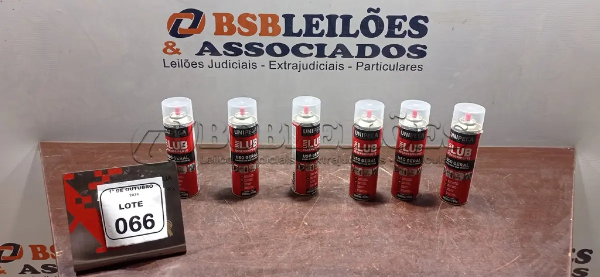 LOTE 066 - 06 LATAS DE DESENGRIPANTE LUBRIFICANTE DE USO GERAL DE 300ML CADA MARCA UNIPEGA. (NO ESTADO) ATENÇÃO! FAZER A VISITAÇÃO ANTES DE ARREMATAR, NÃO SABEMOS SE FUNCIONA, LEILÃO NÃO TEM GARANTIA E NEM DEVOLUÇÃO, SUJEITO A POSSÍVEIS AVARIAS VISÍVEIS/OCULTAS E/OU AUSÊNCIA DE COMPONENTES.