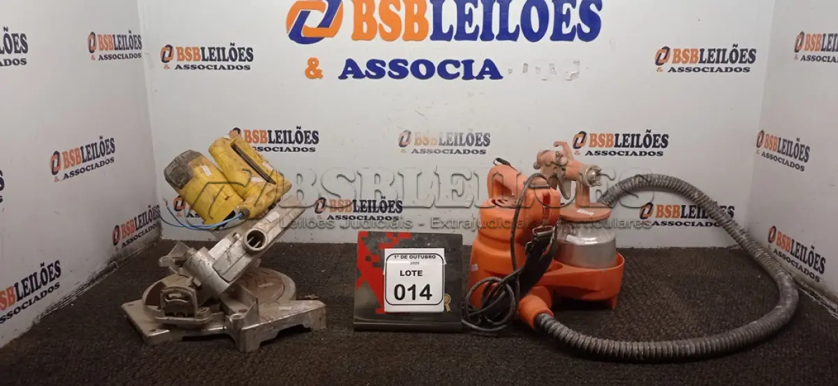 LOTE 014 - 01 SERRA MEIA ESQUADRIA MARCA VONDER E 01 COMPRESSOR COM PISTOLA DE PINTURA MARCA INTECH. (NO ESTADO) ATENÇÃO! FAZER A VISITAÇÃO ANTES DE ARREMATAR, NÃO SABEMOS SE FUNCIONA, LEILÃO NÃO TEM GARANTIA E NEM DEVOLUÇÃO, SUJEITO A POSSÍVEIS AVARIAS VISÍVEIS/OCULTAS E/OU AUSÊNCIA DE COMPONENTES.