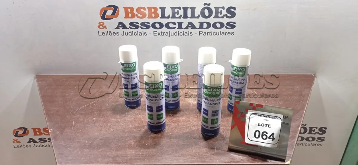 LOTE 064 - 06 UNIDADES DE ESPUMA PU EXPANSIVA DE 500ML CADA MARCA EIXO NOBRE. (NO ESTADO) ATENÇÃO! FAZER A VISITAÇÃO ANTES DE ARREMATAR, NÃO SABEMOS SE FUNCIONA, LEILÃO NÃO TEM GARANTIA E NEM DEVOLUÇÃO, SUJEITO A POSSÍVEIS AVARIAS VISÍVEIS/OCULTAS E/OU AUSÊNCIA DE COMPONENTES.
