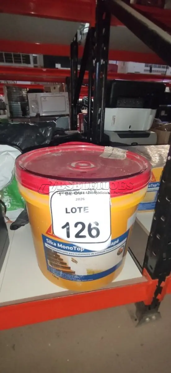 LOTE 126 - 01 BALDE DE IMPERMEABILIZANTE PARA TRATAMENTO DE UMIDADE ASCENDENTE 12KG MARCA SIKA. (NO ESTADO) ATENÇÃO! FAZER A VISITAÇÃO ANTES DE ARREMATAR, NÃO SABEMOS SE FUNCIONA, LEILÃO NÃO TEM GARANTIA E NEM DEVOLUÇÃO, SUJEITO A POSSÍVEIS AVARIAS VISÍVEIS/OCULTAS E/OU AUSÊNCIA DE COMPONENTES.