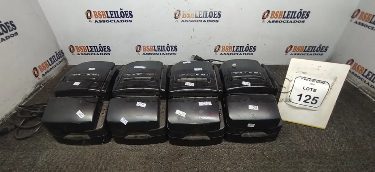 LOTE 125 - 04 IMPRESSORAS TÉRMICAS. (NO ESTADO) ATENÇÃO! FAZER A VISITAÇÃO ANTES DE ARREMATAR, NÃO SABEMOS SE FUNCIONA, LEILÃO NÃO TEM GARANTIA E NEM DEVOLUÇÃO, SUJEITO A POSSÍVEIS AVARIAS VISÍVEIS/OCULTAS E/OU AUSÊNCIA DE COMPONENTES.
