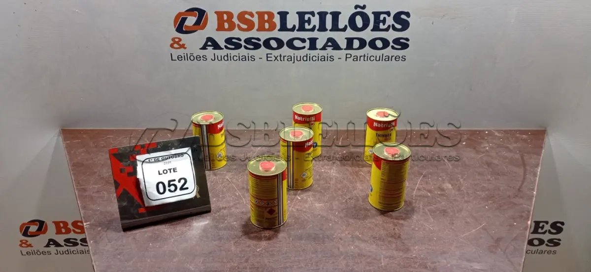 LOTE 052 - 06 LATAS DE THINNER PREMIUM DE 450ML CADA MARCA NATRIELLI. (NO ESTADO) ATENÇÃO! FAZER A VISITAÇÃO ANTES DE ARREMATAR, NÃO SABEMOS SE FUNCIONA, LEILÃO NÃO TEM GARANTIA E NEM DEVOLUÇÃO, SUJEITO A POSSÍVEIS AVARIAS VISÍVEIS/OCULTAS E/OU AUSÊNCIA DE COMPONENTES.