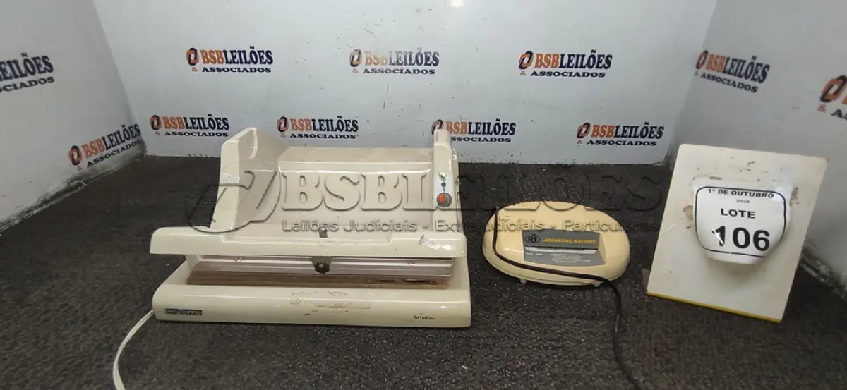 LOTE 106 - 01 SELADORA E 01 LAMINADORA. (NO ESTADO) ATENÇÃO! FAZER A VISITAÇÃO ANTES DE ARREMATAR, NÃO SABEMOS SE FUNCIONA, LEILÃO NÃO TEM GARANTIA E NEM DEVOLUÇÃO, SUJEITO A POSSÍVEIS AVARIAS VISÍVEIS/OCULTAS E/OU AUSÊNCIA DE COMPONENTES.